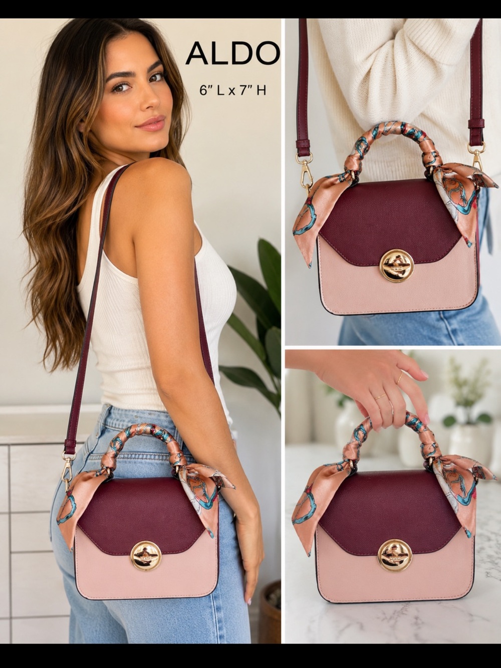ALDO Burgundy and Blush Two-Tone Top-Handle Crossbody